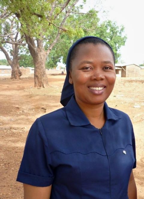 Sr. Bernardine Pemii at a rural school in northern Ghana during a training on child protection (Courtesy of Sr. Bernardine Pemii)