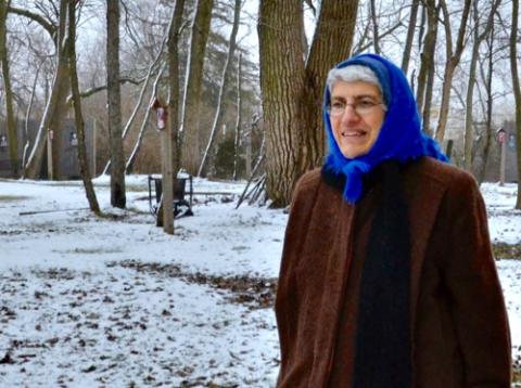 Madeline Pecora Nugent in Mary's Glen, a prayer park at the Confraternity of Penitents, a private association of the faithful, on Jan. 27 in Fort Wayne, Indiana. Nugent is the minister general of the Penitents. (GSR photo / Dan Stockman)