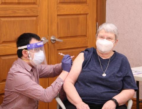 Sr. Patricia Hayden, president of the Sisters of Charity of Cincinnati, Ohio, receives the COVID-19 vaccine Jan. 6. (Provided photo)