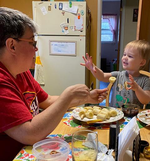 My small friend and I find a little moment of joy in my kitchen. (Megan Tracy)