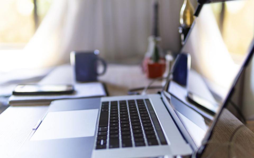 Laptop open on a table