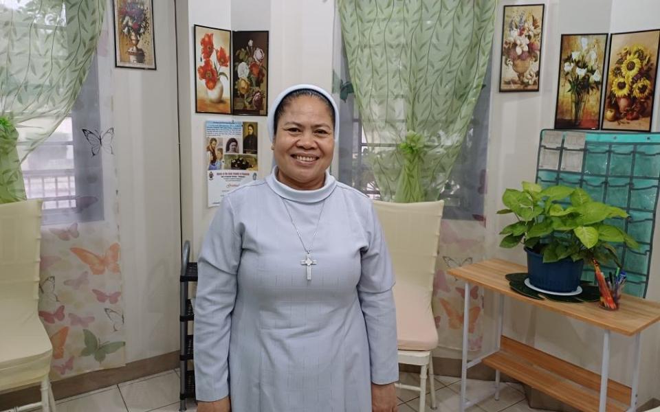 Sr. Angelina Julom stands at the Nazareth Psycho-Social Wellness Center for Individuals and Families in Cainta, Rizal, Philippines. 