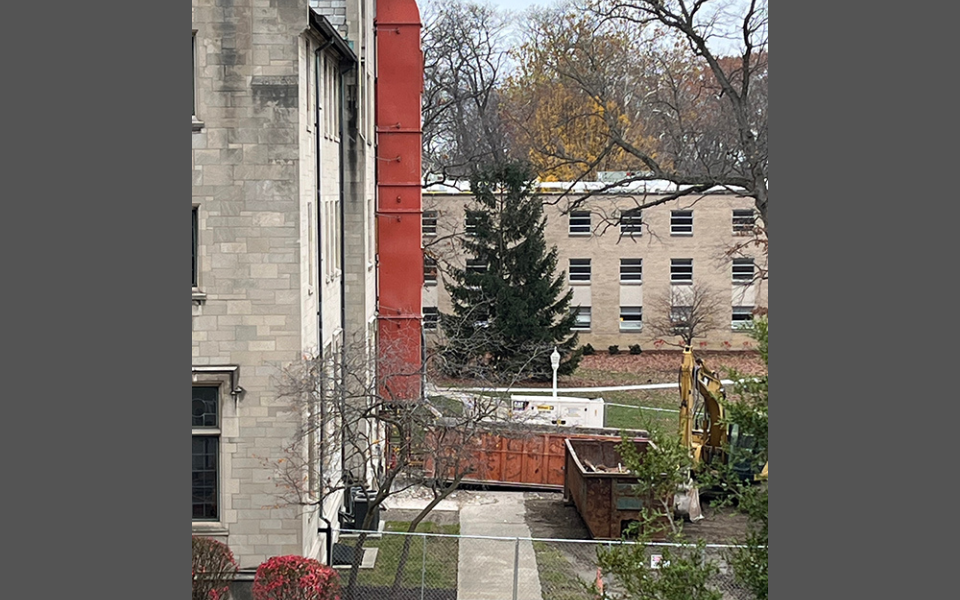 A view of the construction happening at the building next door to Sr. Nancy Sylvester's home (Courtesy of Nancy Sylvester)