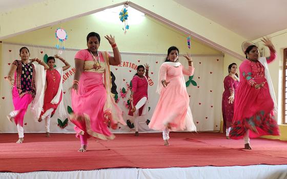 Woman perform a welcome dance for the Kiran Niketan Social Centre's celebration of International Women's Day on March 8 in Sancoale, Goa, India. (Courtesy of Molly Fernandes)