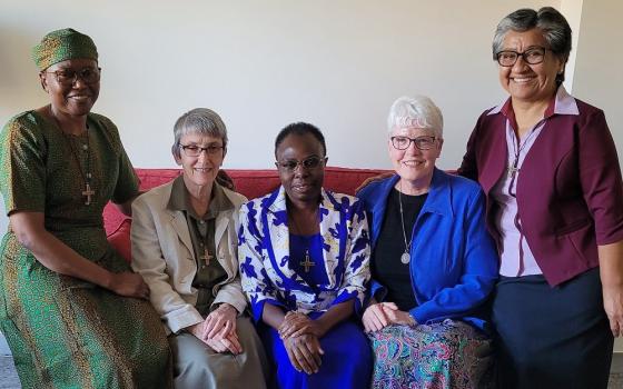 Members of the new congregational leadership team of the Sisters of Notre Dame de Namur. From left: Sr. Amarachi Grace Ezeonu of Nigeria; Sr. Lorraine Connell of Massachusetts; Sr. Evalyne Aseyo of Kenya; Sr. Mary Johnson of Massachusetts, who is team con