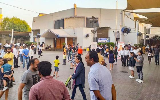 People gather outside St. Mary's Church in Dubai, United Arab Emirates, in 2018. (Wikimedia Commons/Christian World)