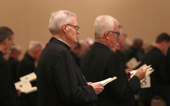 Bishops pray June 13, 2024, at the U.S. Conference of Catholic Bishops' spring plenary assembly in Louisville, Kentucky. (OSV News/Bob Roller)
