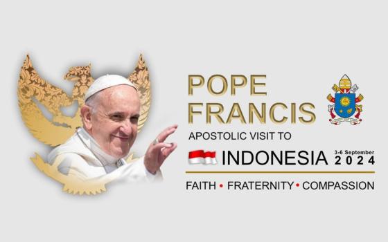 Logo featuring image of Pope Francis, insignia of Vatican and Indonesia, and text announcing the visit