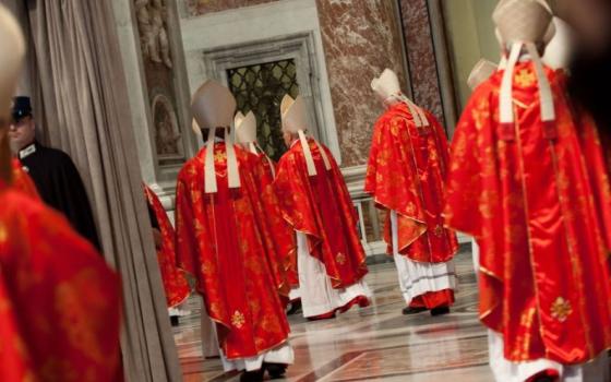 Cardinals enter the Pro Eligendo Pontiface Mass prior to the Conclave, March 12, 2013, at the Vatican.
