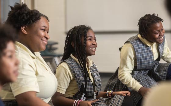 Students attend class at Washington School for Girls in southeast Washington, D.C. Hailed for its rigorous curriculum, the school was co-founded by members of the Religious of Jesus and Mary, the Society of the Holy Child Jesus, and the National Council of Negro Women. (Courtesy of Washington School for Girls)