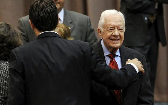 Former U.S. President Jimmy Carter arrives for an Aug. 20, 2015, news conference about his recent cancer diagnosis and treatment plans at The Carter Center in Atlanta. (CNS/Reuters/John Amis)