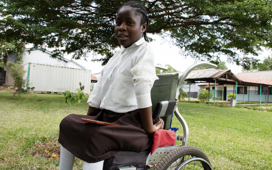 Hope Chipete poses for a photo at Da Gama Special School. She was among 10 girls with disabilities who earned a school scholarship from the office of the First Lady of Zambia through the Merck Foundation, which took up the responsibility to sponsor their education until the tertiary level. (GSR photo/Derrick Silimina)