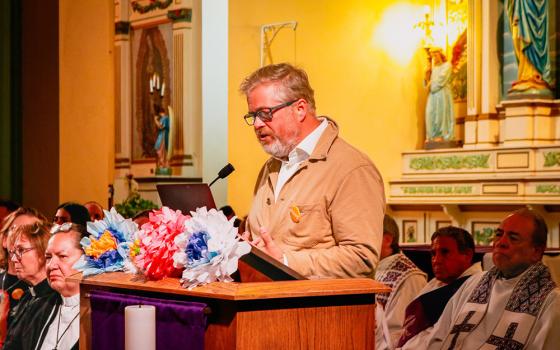 Hope Border Institute’s director, Dylan Corbett, talks to the community at Sacred Heart Church in El Paso, Texas, during the event “Do Not Be Afraid: March and Vigil for Human Dignity,” on March 21, 2024. The event called for respect for the human dignity of migrants. (OSV News/Courtesy of Hope Border Institute/Diego Adame)