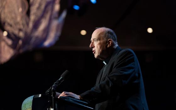 Cardinal Robert McElroy of San Diego gives a talk Feb. 16, 2024, at the Los Angeles Religious Education Congress in Anaheim. (OSV News/Courtesy Archdiocese of LA Digital Team)