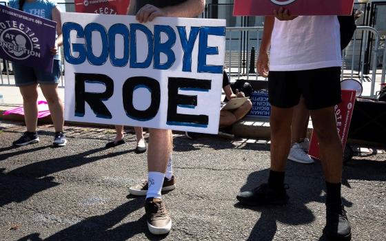 Demonstrators in favor of banning abortion gather June 15 near the Supreme Court in Washington. (CNS/Tyler Orsburn)