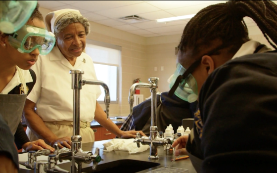 Holy Family Sr. Judith Therese Barial with students at St. Mary's Academy in New Orleans. Barial and her work stand to benefit from a new grant from the Conrad N. Hilton Foundation to the Loyola Institute for Ministry. (Courtesy of Loyola University)