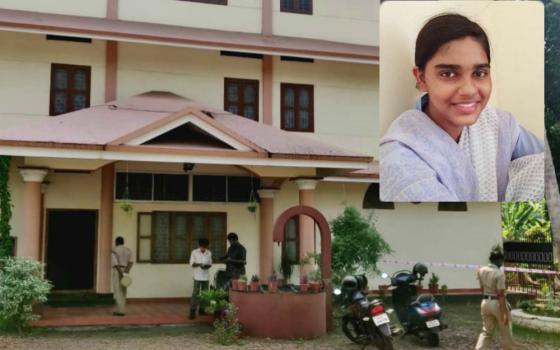 Divya P. John (inset) was a 21-year-old novice at the Basilian Sisters' convent at Paliekkara village in Pathanamthitta district of Kerala in southwestern India. She died by drowning in a well at the convent on May 7. (Provided photos)