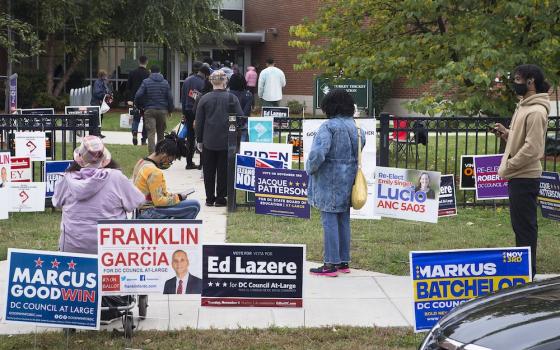 People in the Brookland neighborhood of Washington, D.C., wait in line to vote Oct. 27. (CNS/Tyler Orsburn)