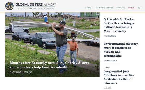 A screenshot of the Global Sisters Report homepage on June 17, 2022 (GSR screenshot)