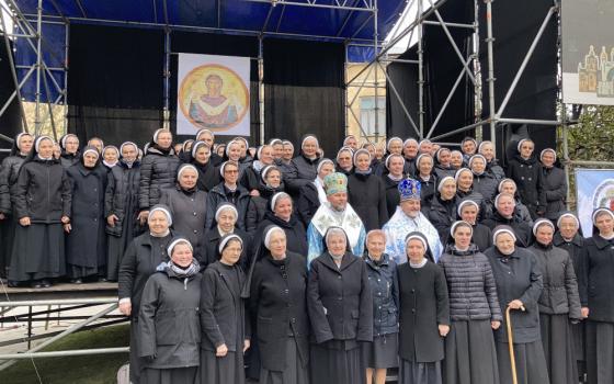 Sisters of the Order of St. Basil the Great gather in October 2021 in Yavoriv, Ukraine, to celebrate the 400th anniversary of the founding of Holy Trinity Province in Lviv. (Courtesy of the Sisters of the Order of St. Basil the Great)