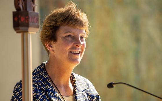 Sacred Heart Sr. Maria Cimperman speaks Nov. 3, 2021, at Mount St. Joseph University after she was awarded the St. Elizabeth Seton Medal, which recognizes distinguished women in theology. (Courtesy of Mount St. Joseph University)