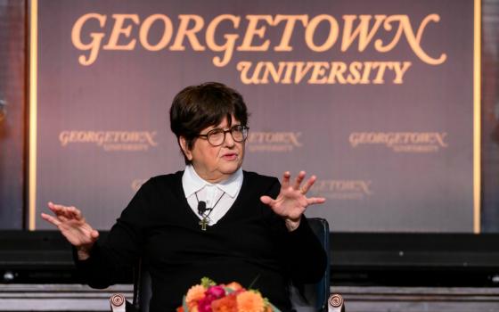 St. Joseph Sr. Helen Prejean responds to questions at Georgetown University in Washington, D.C., Sept. 16. (Georgetown University/Phil Humnicky)