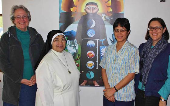  Members of ARHEU, from left: Most Sacred Heart of Jesus Sr. Joan McGlinchey; Sr. Teresa Gómez of Hermanas Mercedarias; Sr. Maritza Cisneros of the Society of St. Teresa of Jesus; and Sr. Ana Gabriela Castro, a Guadalupan Missionary Sister of the Holy Spirit. (Provided photo)