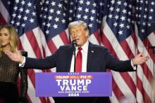 Republican presidential nominee former President Donald Trump speaks at an election night watch party Nov. 6 in West Palm Beach, Fla. (AP/Alex Brandon)