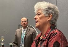 Mercy Sr. Ana Maria Pineda speaks to a group gathered Nov. 13 in Baltimore to honor recipients of the Encuentros Awards by the U.S. Conference of Catholic Bishops' Subcommittee on Hispanic Affairs. (GSR photo/Rhina Guidos)